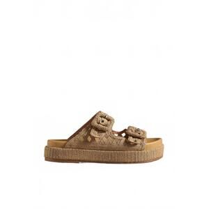NEW BIBI LOU women's raffia slides in natural